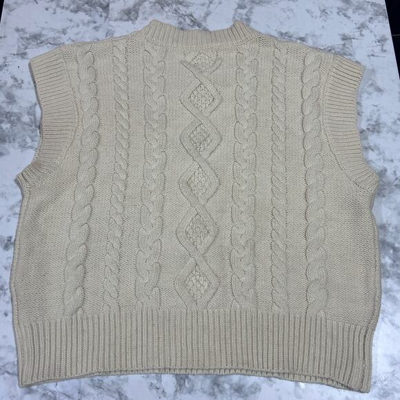 Bohme Floral Knit Sweater Vest S Cream Yellow Pullover Hippie Peasant Prairie - Picture 4 of 7